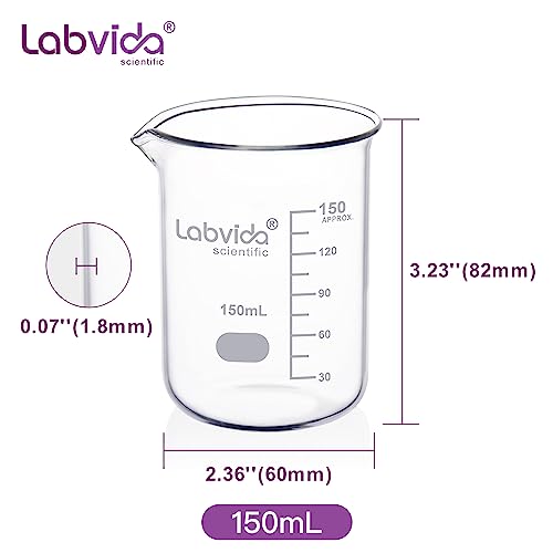 Labvida 12Pcs Of Griffin Low Form Glass Beakers, Vol.150Ml, 3.3 Borosilicate With Printed Graduation, Lva007 #TOP2