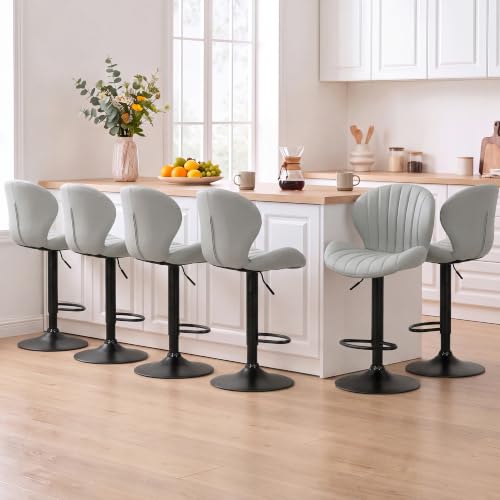 Image of MALOL Bar Stools Set of 6, Swivel Adjustable Height Leather Bar Chair,Grey