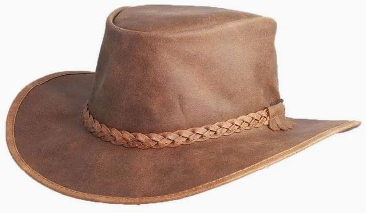 American Hat Makers Crusher Leather Cowboy Hat | Premium Crushable Outback Hat | Handcrafted & Durable for Travel - Image 4
