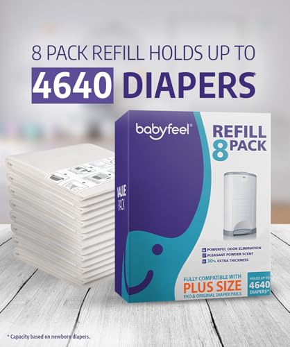 Image of Babyfeel Refill Bags Compatible with DEKOR PLUS Diaper Pails, 8 Pack