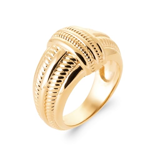 Bague plaquée or multi-rangs Tata Gisèle, l'anneau large strié idéal pour sublimer le quotidien