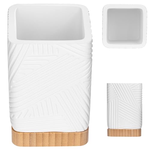 KADAX Vaso para cepillo de dientes para baño, soporte para cepillo de dientes y pasta de dientes, vaso decorativo para cepillo de dientes, vaso de baño moderno (blanco cuadrado)