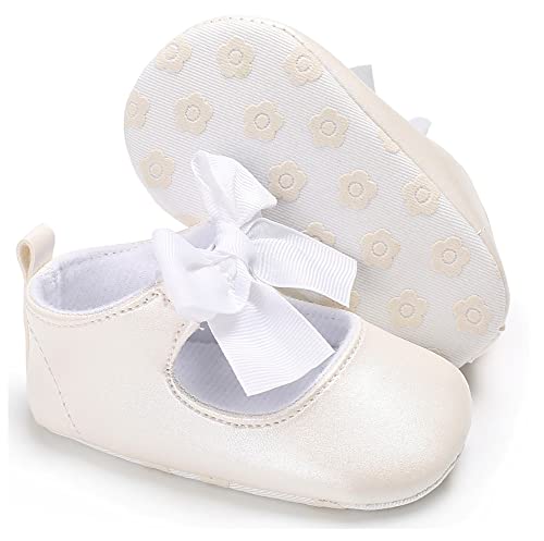 Anrenity Baby Girls Mary Jane Ballet Flats Shoes Toddler Infant Princess Dress Crib Shoes Gzx-001Wt White 6-12 Months #TOP4