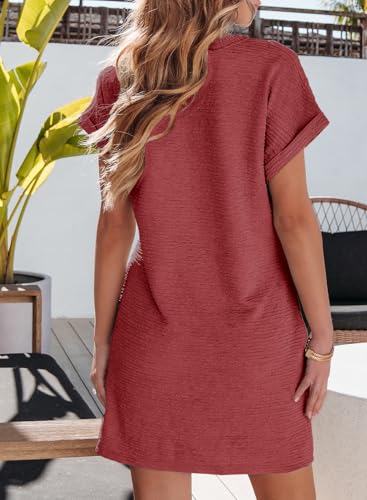 Image of EVALESS Womens Summer Dresses 2026 Fashion Short Sleeve Cute Spring Mini Dress Crewneck Casual Beach Vacation Dresses