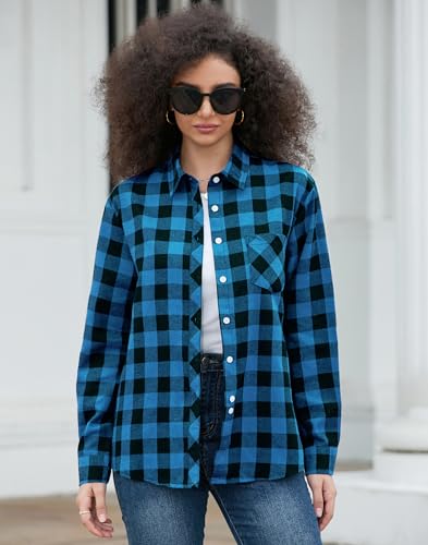 Image of SANGTREE Girls & Women's Long Sleeve Flannel Plaid Shirt Button Down Shirts, 3 Months - US 2XL