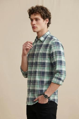 Image of Peter England Men's Checkered Cotton Shirt | Smart Casual | Full Sleeves