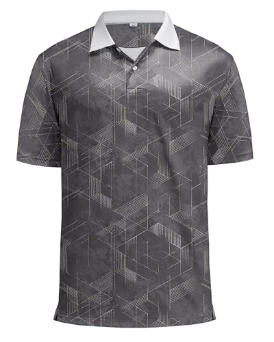 KUYIGO Mens Polo Shirt Quick Dry Moisture Wicking UPF 40+ Performance Short Sleeve Casual Printed Tennis Golf Shirt,XL