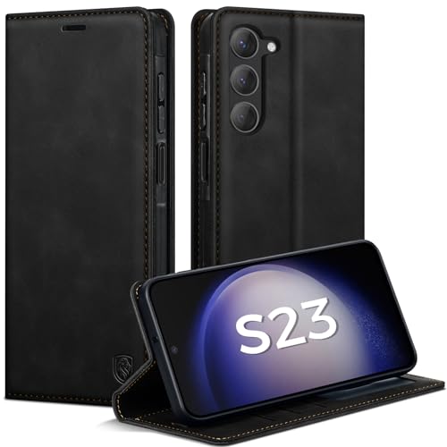 AIMOYU Handyhülle für Samsung Galaxy S23 Hülle Premium Lederhülle Flip Case für Samsung S23 Hülle Magnet Tascher Kartenfach Standfunktion Schutzhülle für Galaxy S23 Klapphülle Schwarz