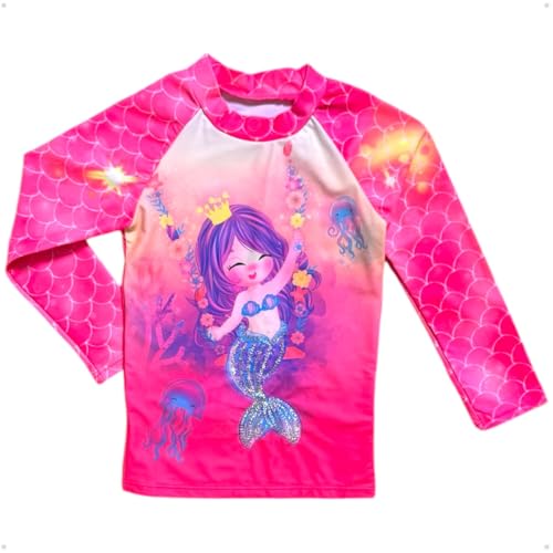 Biquini Infantil Menina Kit 2 Peças Manga Longa Camiseta Proteção Uv 50+ (BR, Idade, 8 Anos, Rosa)