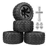 AllinRC Pre-Glued 2.8 Tires 1/10 Scale RC Truck Wheels and Tires 12mm Hex for Traxxas Rustler Stampede 4x4 & 2WD Slash Hoss 4WD Redcat Volcano Epx Pro, Set of 4
