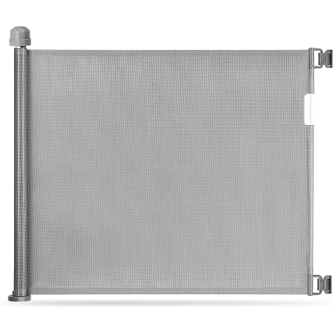 Momcozy Retractable Stair Gate for Baby and Pets, 0 to 140 cm Narrow to Extra Wide Baby Safety Gate, One Handed Silent Operation Baby Gate for Stairways & Hallways, Indoor & Outdoor, Grey Cover