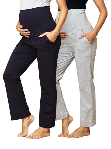 Image of The Mom Store Maternity Track Pants | for Pregnant Women with Ultimate Comfort | Prenatal Yoga Pants | Pre and Post Pregnancy