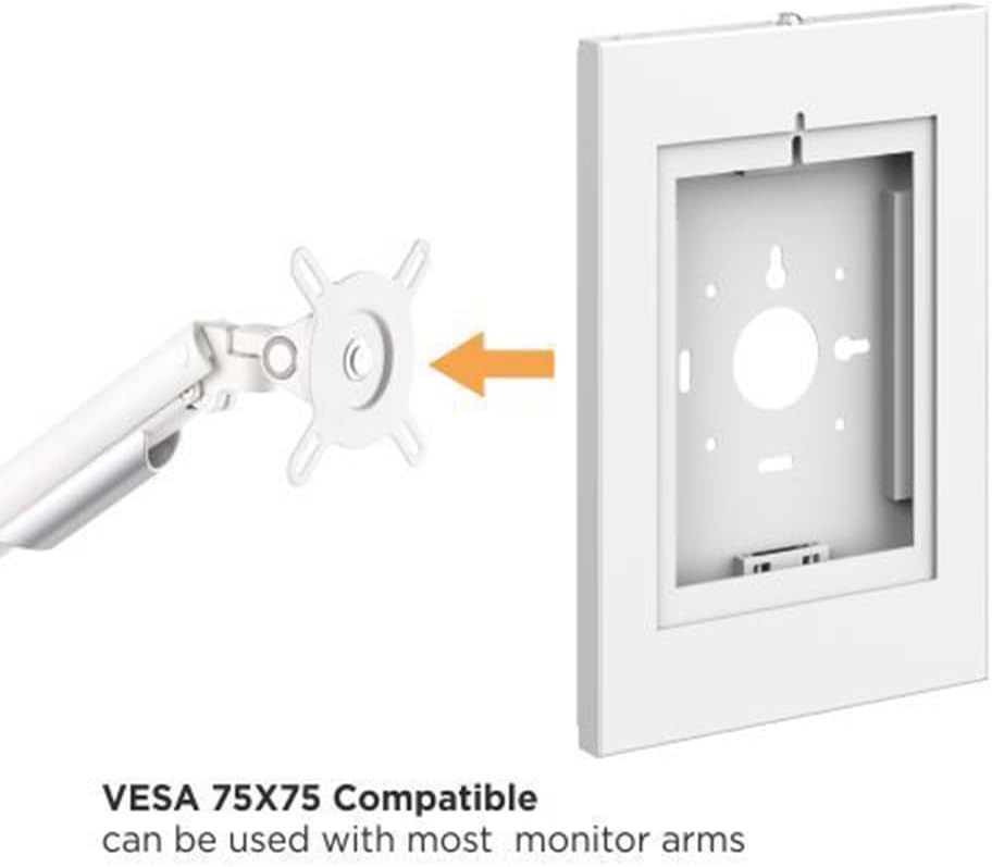 Maclean MC-474 Tablet Mount being attached to a VESA 75x75 compatible monitor arm.