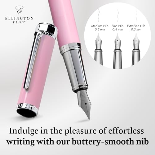 Image of Ellington Pens Luxury Fountain Pen Set - Extra Fine Nib - Includes 3 Ink Cartridges, Refillable Ink Converter, Gift Box - Fountain Pens For Writing, Calligraphy, Journaling, Sketching (Rosy Flair)
