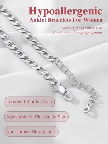 Image of FOCALOOK 14K Gold Plated Anklets for Women Waterproof Plus Size Ankle Bracelet 8.5-10.5 Inch Adjustable Mariner /Figaro /Flat Snake /Cuban Link Chain Anklet Jewelry for Summer Beach Holiday