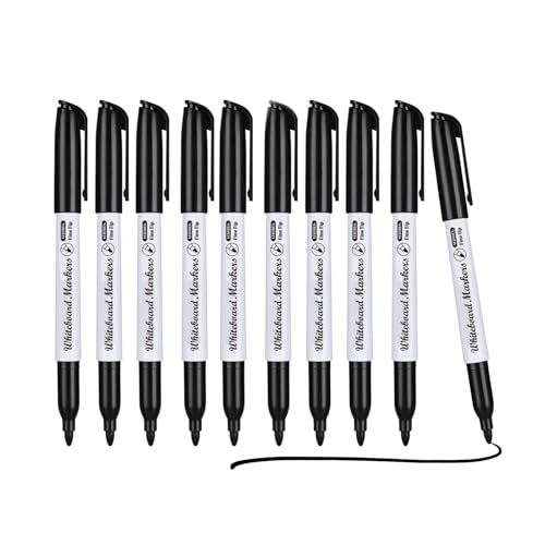 Yedtreg Black Whiteboard Pens 10 Pack Fine Tip Dry Erase Whiteboard Markers Dry Wipe Pens for Whiteboard (Black)