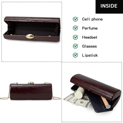 Image of Vegan PU Leather Evening Clutch Purses Crocodile Pattern Handbags Formal Envelope Shoulder Bags for Party Wedding Prom