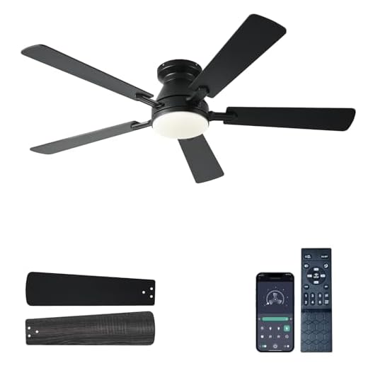 Ayaoty 54 inch Ceiling Fans with Lights and Remote, Low Profile Ceiling Fan with Light, Flush Mount, Reversible, 3CCT, Dimmable, Noiseless, Black Ceiling Fan for Bedroom, Indoor/Outdoor Use