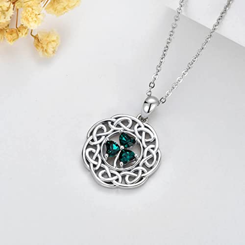 Clover Necklace Sterling Silver Celtic Green Shamrock Pendant Necklaces Irish Jewelry St Patricks Day Gifts for Women2