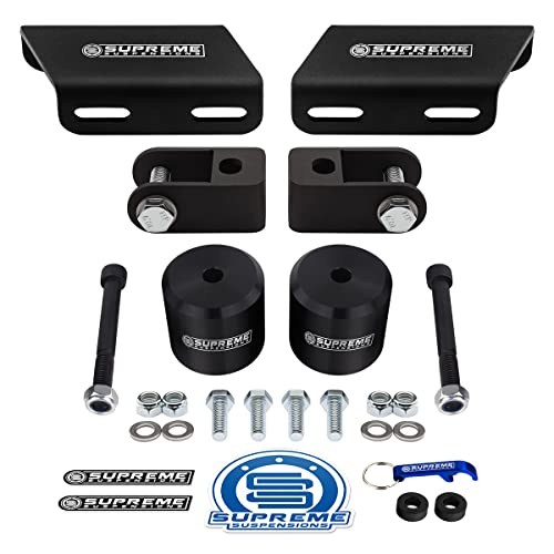 Supreme Suspensions - 2.5" Front Leveling Kit for 2008-2023 Ford F250 / F350 Super Duty 4WD T6 Billet Aluminum Lift Spacers with Shock Mount Extenders & Sway Bar Drop Brackets (Black)