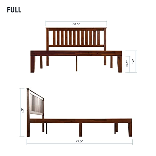 Mellow Marley 14 Inch Solid Wood Platform Bed with Paneled Headboard, Espresso, Full