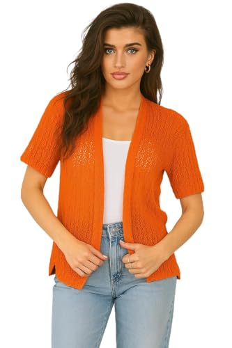 Image of Loxdonz Women's Short Sleeve Cropped Cardigan Sweaters Open Front Bolero Short Shrugs for Women