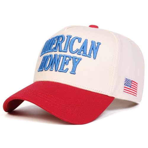 Women American Honey Trucker Hat Embroidered Flag Baseball Cap Casual Mesh Hat Travel Beach Festival Outdoor Street (Red)