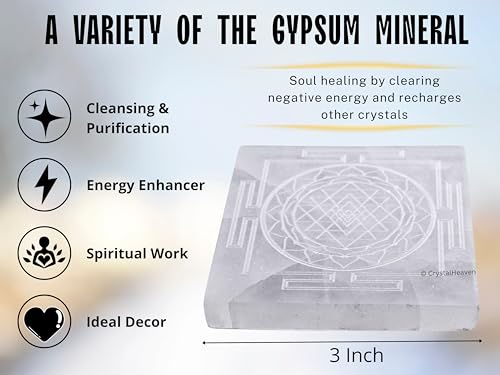 Image of Selenite Plate with Shree Yantra - Premium Selenite Charging Plate