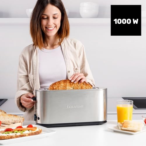Taurus - Tostador Mytoast Legend 1000W, Acero Inoxidable, Ranura Extra Grande 260x42 mm, 7 Niveles de Tostado, Autoapagado, Descongelar/Recalentar/Cancelar, Bandeja Recogemigas Extraíble - imagen 2