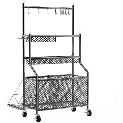 APEXUP Garage Sports Equipment Organizer, 4-Layer Large Capacity Steel Ball Storage Rack with Wheels, Garage Ball Storage for Indoor Outdoor Cover