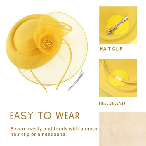 Image of DRESHOW Fascinator Hats for Women Cocktail Tea Party Hat Netted Pillbox Hat Vintage Derby Hats for Bridal Wedding