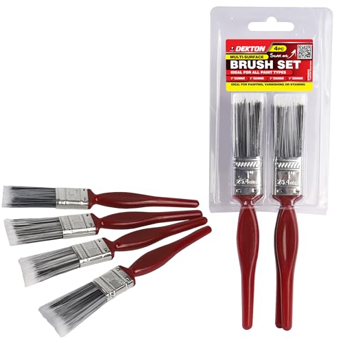 Dekton 4PC 1 Paint Brush Set - Ideal for Emulsion Undercoat and Gloss Paint 4 Brushes in Clam Packaging for DIY & Home Painting Projects