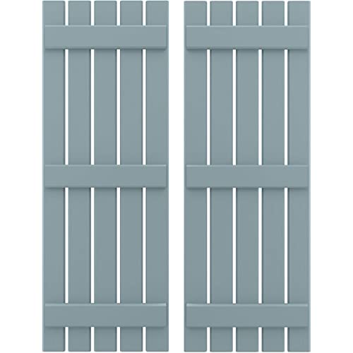 Ekena Millwork ARW401SB519X40SBH Americraft Five 3 Exterior Real Wood Spaced Board-n-Batten Shutters (Per Pair), 19 1/2"W x 40"H, Peaceful Blue