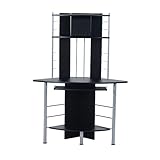 HomCom 45' Arch Tower Compact Modern Corner Computer Workstation Desk With Keyboard Tray And Shelves - Black