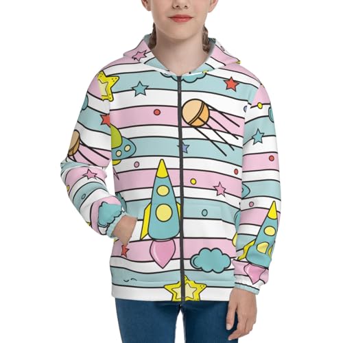 Space Doodle Kid Hoodies Boys Zip Up Sweatshirts Girls Pullover with Pocket3