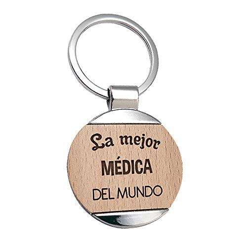 Llavero Medica La Mejor Medica del Mundo - Llavero de Metal Grabado en Madera - Regalo para Medicas Personalizado