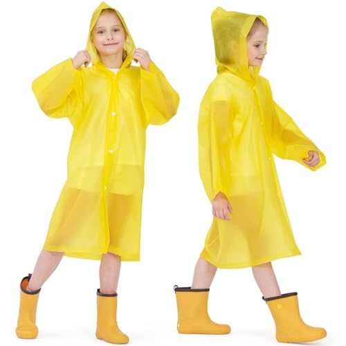 Opret 2 Pack Yellow Raincoats for Kids Reusable Rain Ponchos with Hood and Sleeves Children Waterproof Rain Coats for Boys and Girls