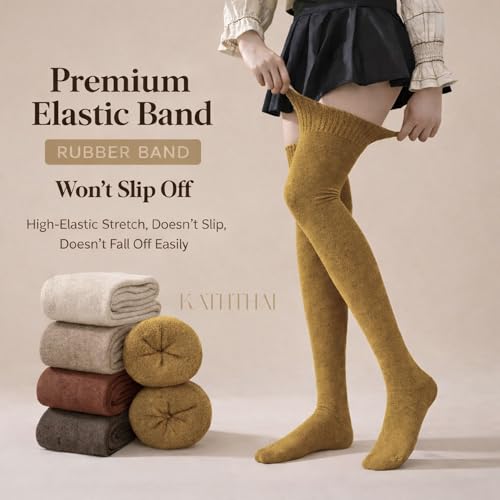 Image of Kaththai Wool Warm Thigh High Socks for Women | Soft & Breathable Knit Thermal Leg Warmers | Versatile Multi-Way Wear, Knee-Length | Winter & Fall Essential