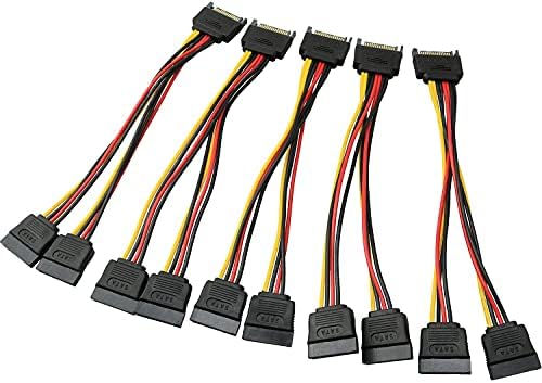 Longdex SATA-Strom-Verlängerungskabel, 20 cm, SATA-Stromversorgung, 15-poliger Stecker auf 2 x 15P-Buchse, Y-Splitter-Kabel-Adapter, 5 Stück
