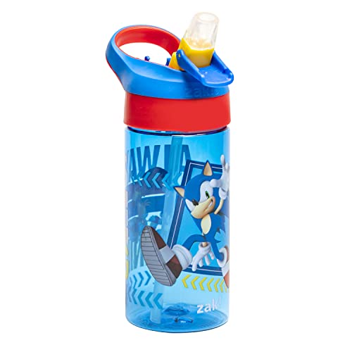 Image of Zak Designs Sonic the Hedgehog Kids Water Bottle with Spout Cover and Built-in Carrying Loop, Made of Durable Plastic, Leak-Proof Water Bottle Design for Travel (17.5 oz, Pack of 2)