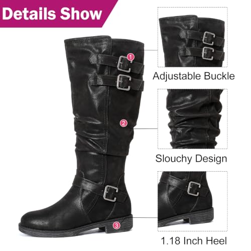 Image of Luoika Women's Extra Wide Calf Knee-High Boots | Wide Width, Round Toe, Plus Size, Slouchy Boots, Low Heel, Winter Boots.
