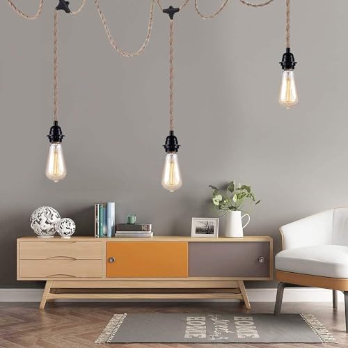 KENMI 3-Light Hanging Light with Plug in Cord,Plug in Pendant Light 22ft Hemp Rope Pendant Lighting Vintage 3-Light Hanging Lamp Fixtures for Kitchen Island Living Room Bedroom KENMI 3-Light Hanging Light with Plug in Cord,Plug in Pendant Light 22ft Hemp Rope Pendant Lighting Vintage 3-Light Hanging Lamp Fixtures for Kitchen Island Living Room Bedroom