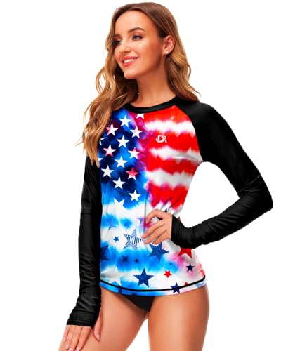Image of Deerose Womens Gradient Rash Guard UPF 50+ Swim Shirts Surfing Top with Thumb Hole