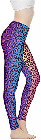 Wideasale Rainbow Leopard Print Workout Leggings Stretch Yoga Pants Plus Size for Women Butt Lifting Leggings Non See-Through Fitness Full-Length Tights for Running Athletic Trouser,XL