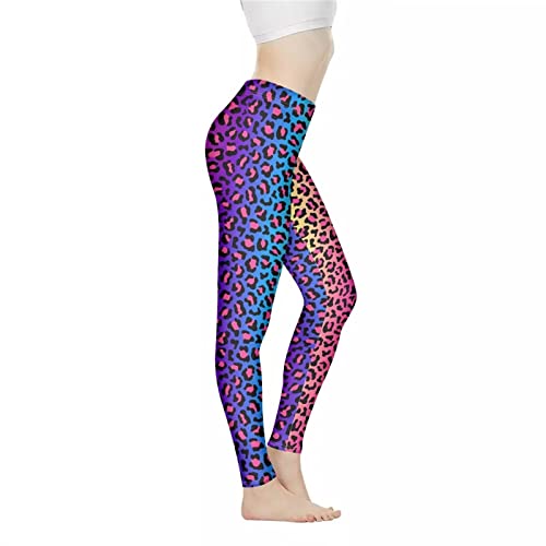 Wideasale Rainbow Leopard Print Workout Leggings Stretch Yoga Pants Plus Size For Women Butt Lifting Leggings Non See-Through Fitness Full-Length Tights For Running Athletic Trouser,Xl #TOP3