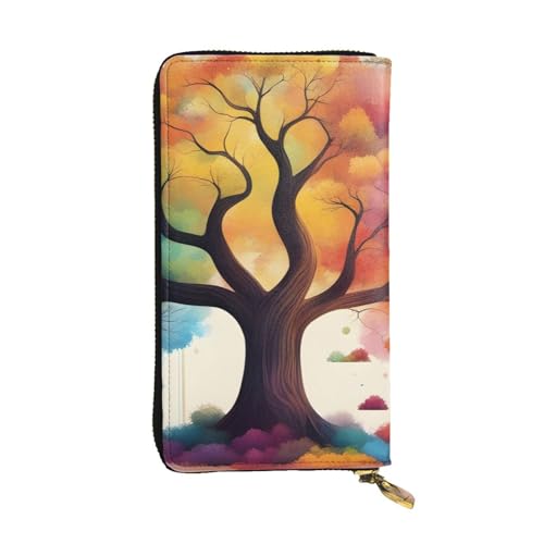 Portefeuille long cuir noir arbre de vie élégant pour filles et femmes
