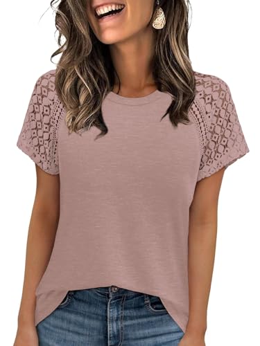 Chicrise Top Damen Boho Basic Shirt Elegante Normale Dehnbar Casual Bluse Sommer Trendy 2026 Tiefrosa Groß 42-44 L