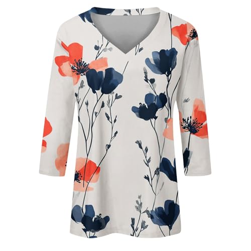 HTHLVMD Womens 3/4 Length Sleeve Tunic Tops Summer Fall Outfits 2025 Three Quarter Sleeve Casual V Neck T Shirts for Women