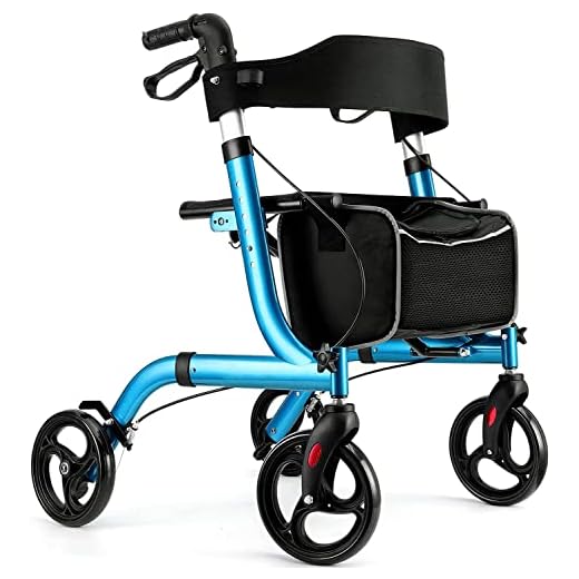 RINKMO Rollator Walkers for Seniors- Rollator Walker with Seat 8" Wheels- Easy Folding Senior Walker with Backrest- Lightweight Mobility Walking Aid for Adult Elderly, Aluminum Frame, Blue