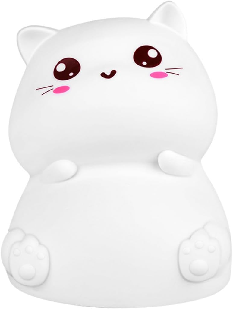 Abaodam Silicone Cat Night Lamp Rechargeable Bedside Light with Color Changing Gentle Touch Sensor, Portable Indoor Nursery Cartoon Nightlight